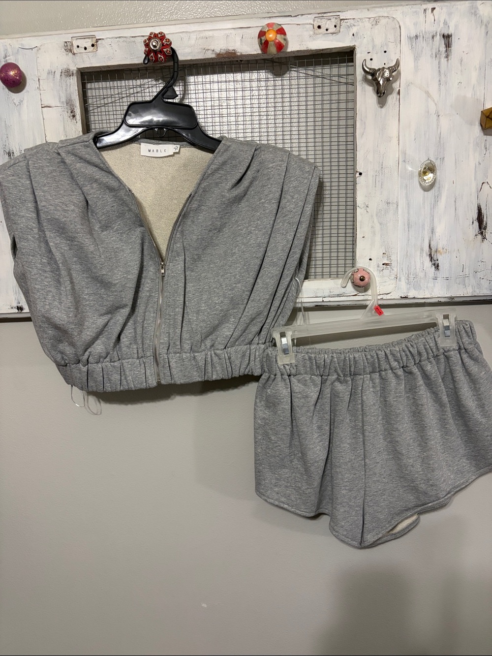 Mable Gray Zip-Front Crop Top & Shorts Set